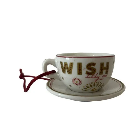 Starbucks WISH Mini Teacup w/ Saucer Christmas Ornament - 2006 Miniature Cup - Picture 3 of 5